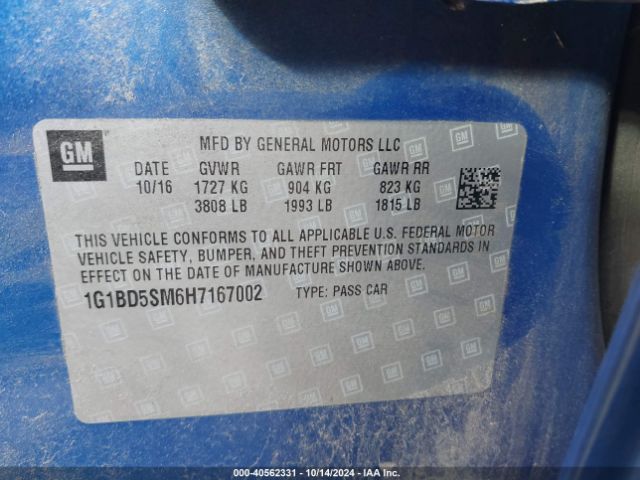 Photo 8 VIN: 1G1BD5SM6H7167002 - CHEVROLET CRUZE 