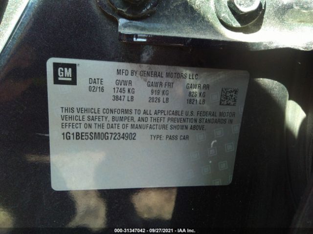 Photo 8 VIN: 1G1BE5SM0G7234902 - CHEVROLET CRUZE 