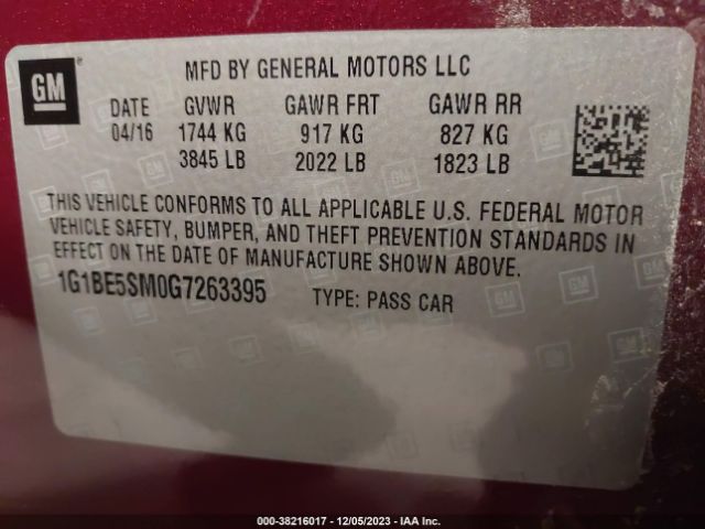 Photo 8 VIN: 1G1BE5SM0G7263395 - CHEVROLET CRUZE 