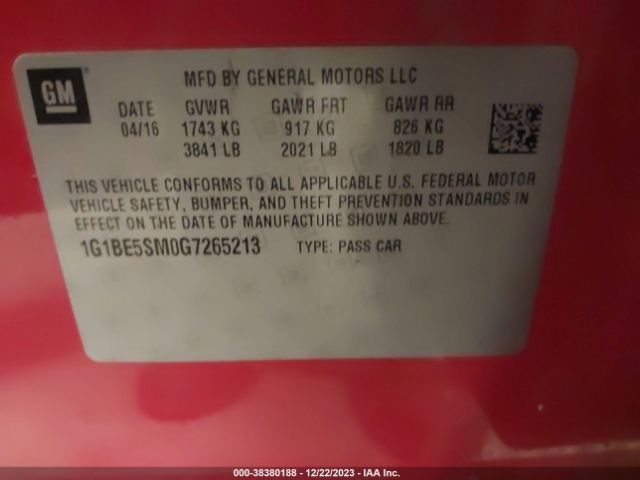 Photo 8 VIN: 1G1BE5SM0G7265213 - CHEVROLET CRUZE 