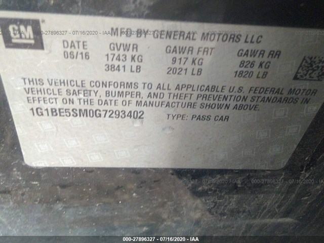 Photo 8 VIN: 1G1BE5SM0G7293402 - CHEVROLET CRUZE 