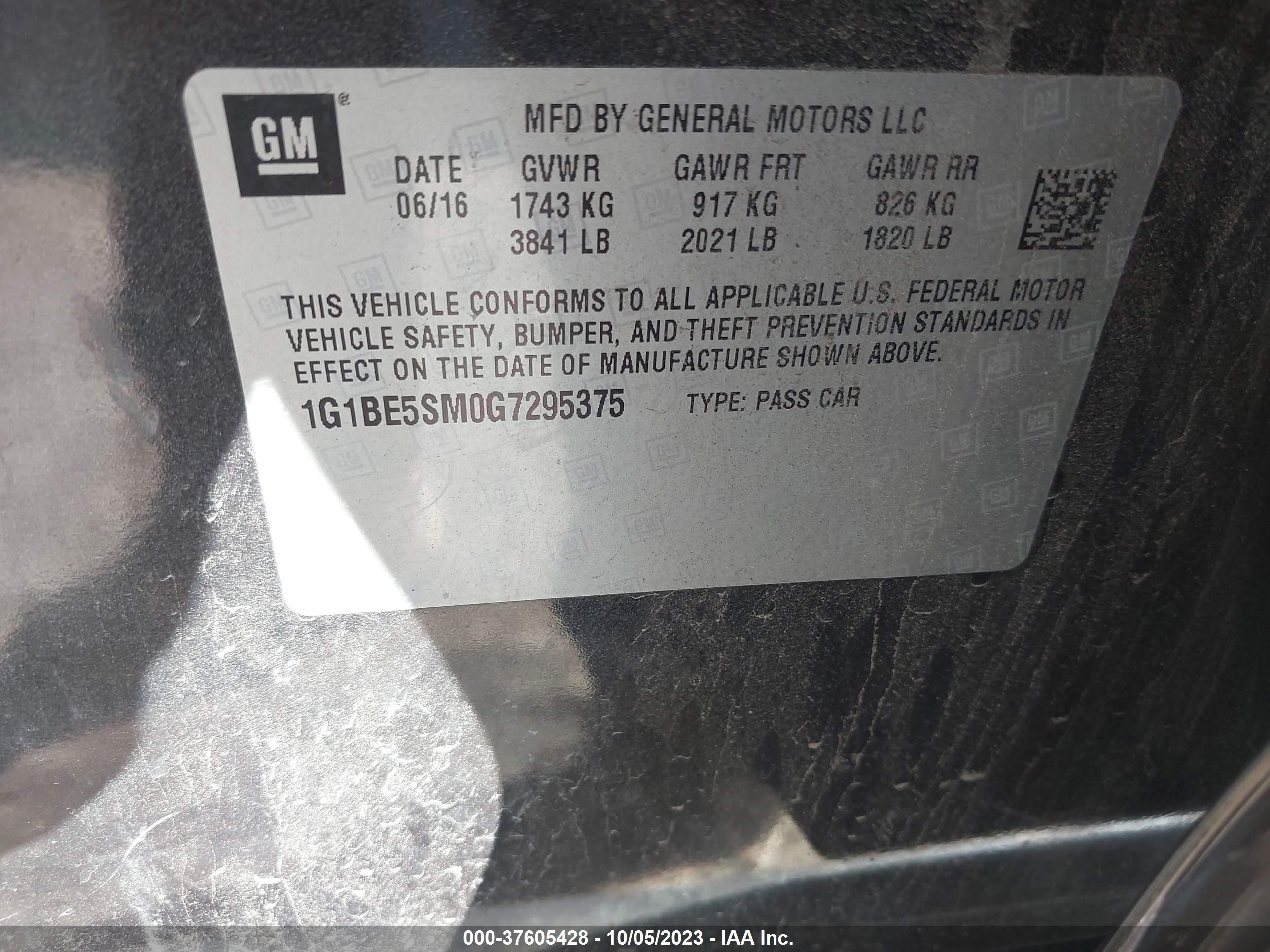 Photo 8 VIN: 1G1BE5SM0G7295375 - CHEVROLET CRUZE 