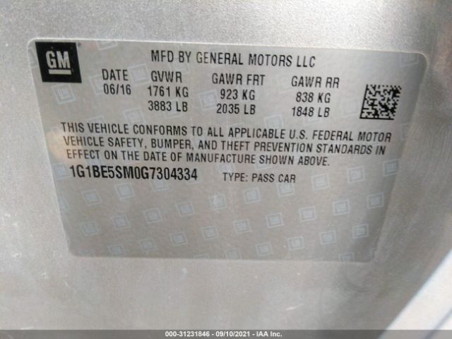 Photo 8 VIN: 1G1BE5SM0G7304334 - CHEVROLET CRUZE 