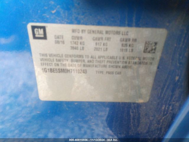 Photo 8 VIN: 1G1BE5SM0H7110243 - CHEVROLET CRUZE 