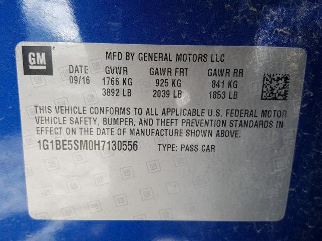 Photo 9 VIN: 1G1BE5SM0H7130556 - CHEVROLET CRUZE LT 