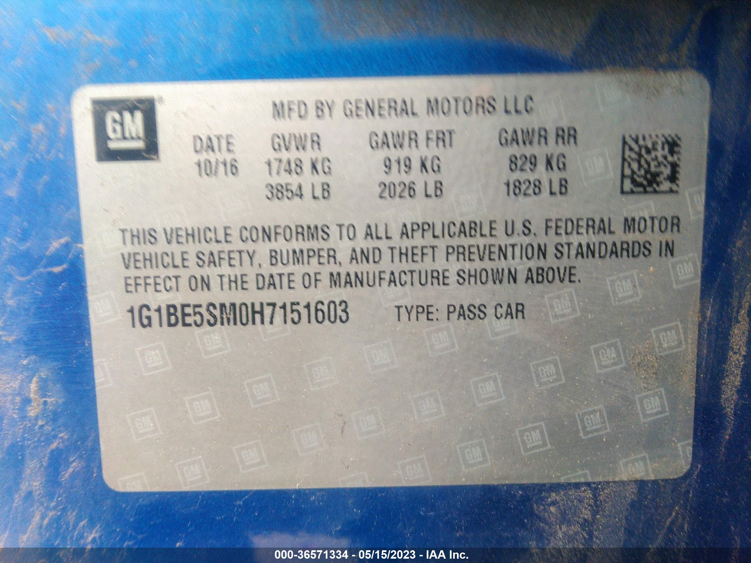 Photo 8 VIN: 1G1BE5SM0H7151603 - CHEVROLET CRUZE 