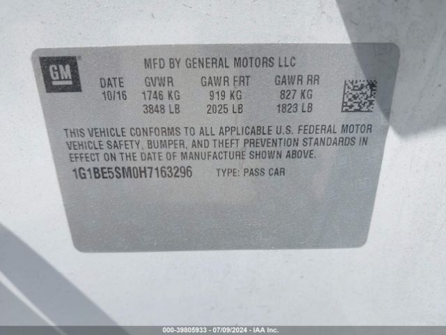 Photo 8 VIN: 1G1BE5SM0H7163296 - CHEVROLET CRUZE 