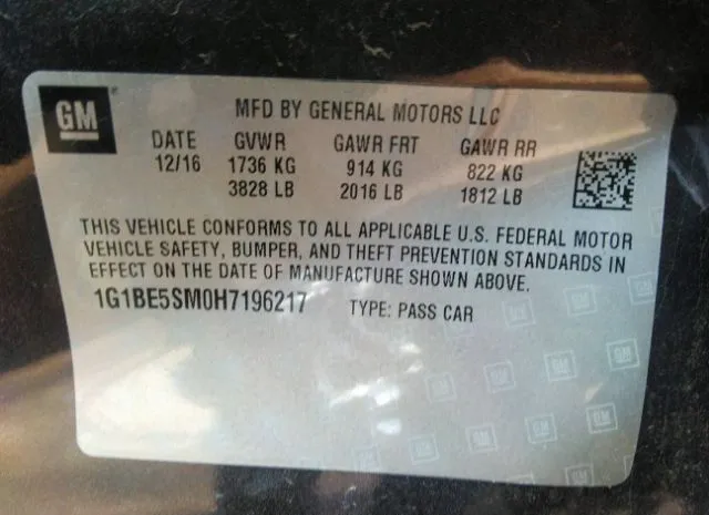 Photo 8 VIN: 1G1BE5SM0H7196217 - CHEVROLET CRUZE 