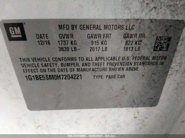 Photo 8 VIN: 1G1BE5SM0H7204221 - CHEVROLET CRUZE 