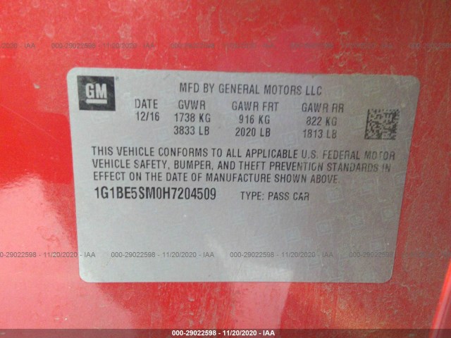 Photo 8 VIN: 1G1BE5SM0H7204509 - CHEVROLET CRUZE 