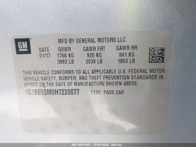 Photo 8 VIN: 1G1BE5SM0H7220077 - CHEVROLET CRUZE 