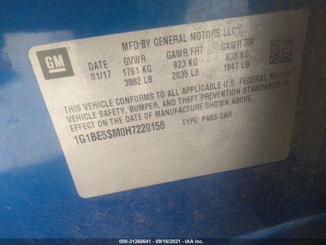 Photo 8 VIN: 1G1BE5SM0H7220158 - CHEVROLET CRUZE 