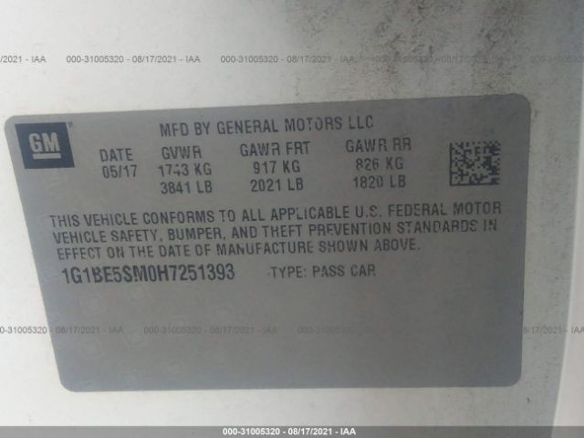 Photo 8 VIN: 1G1BE5SM0H7251393 - CHEVROLET CRUZE 