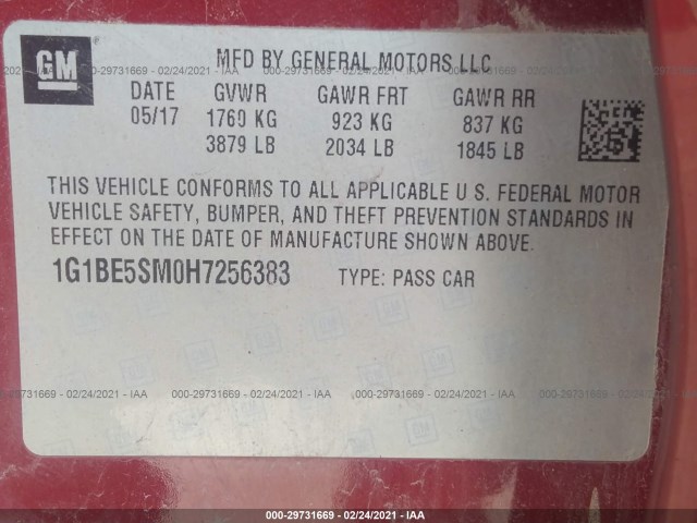 Photo 8 VIN: 1G1BE5SM0H7256383 - CHEVROLET CRUZE 