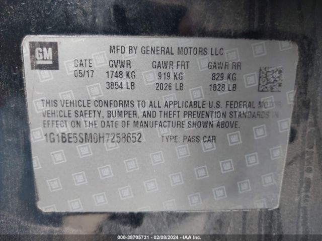 Photo 8 VIN: 1G1BE5SM0H7258652 - CHEVROLET CRUZE 