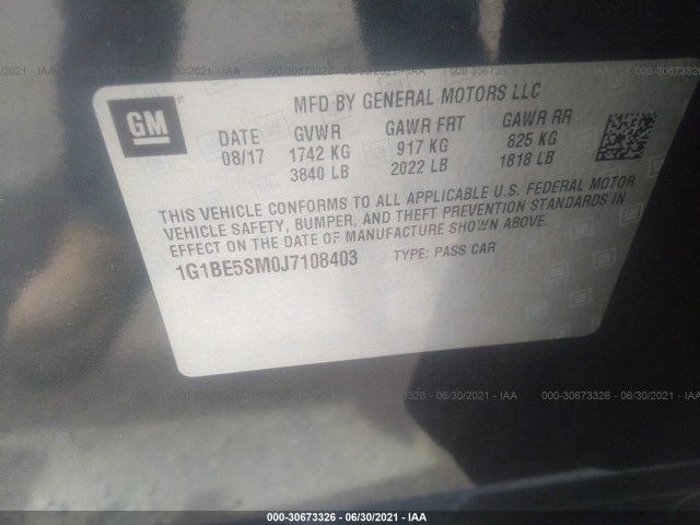 Photo 8 VIN: 1G1BE5SM0J7108403 - CHEVROLET CRUZE 