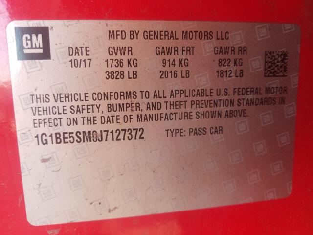 Photo 9 VIN: 1G1BE5SM0J7127372 - CHEVROLET CRUZE LT 