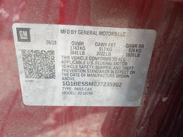 Photo 9 VIN: 1G1BE5SM0J7235202 - CHEVROLET CRUZE LT 