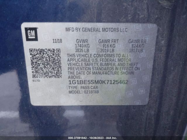 Photo 8 VIN: 1G1BE5SM0K7125462 - CHEVROLET CRUZE 