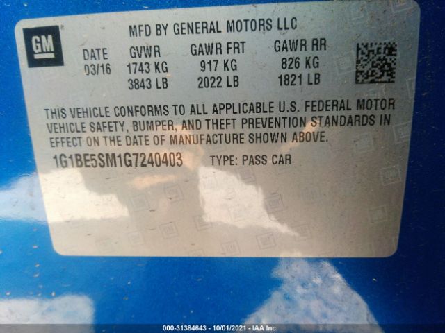 Photo 8 VIN: 1G1BE5SM1G7240403 - CHEVROLET CRUZE 