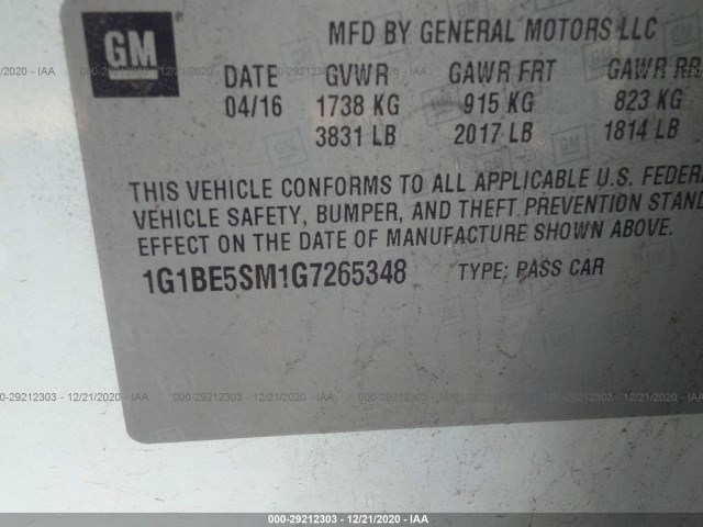 Photo 8 VIN: 1G1BE5SM1G7265348 - CHEVROLET CRUZE 