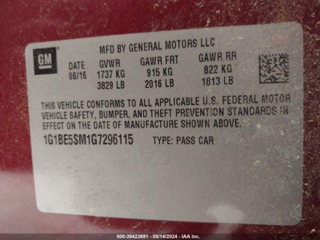 Photo 8 VIN: 1G1BE5SM1G7296115 - CHEVROLET CRUZE 