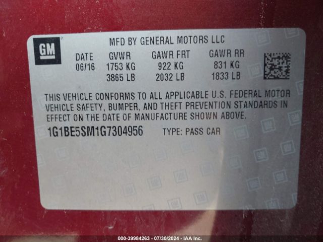 Photo 8 VIN: 1G1BE5SM1G7304956 - CHEVROLET CRUZE 