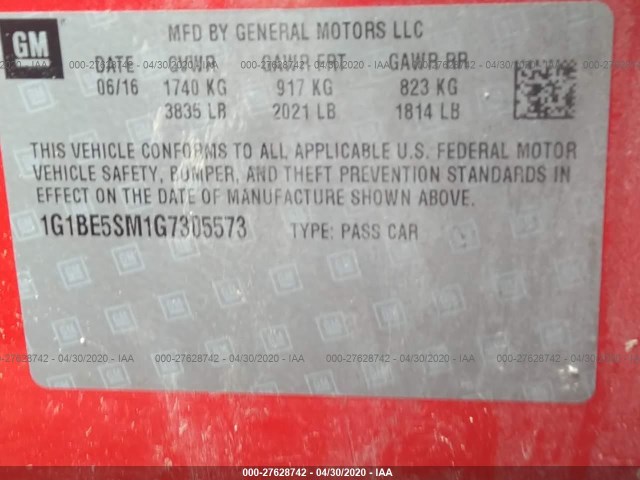 Photo 8 VIN: 1G1BE5SM1G7305573 - CHEVROLET CRUZE 