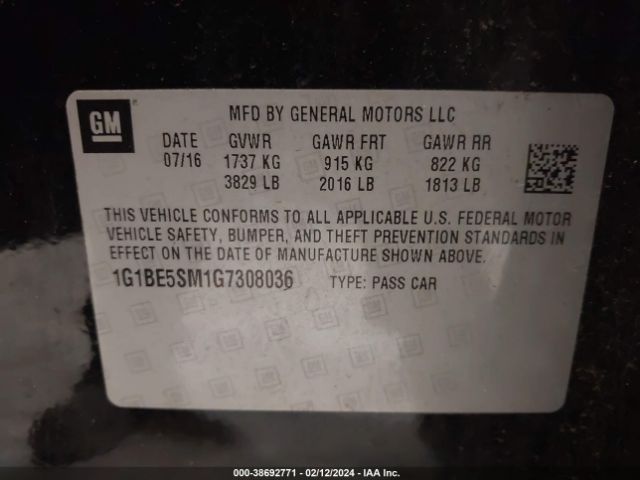 Photo 8 VIN: 1G1BE5SM1G7308036 - CHEVROLET CRUZE 