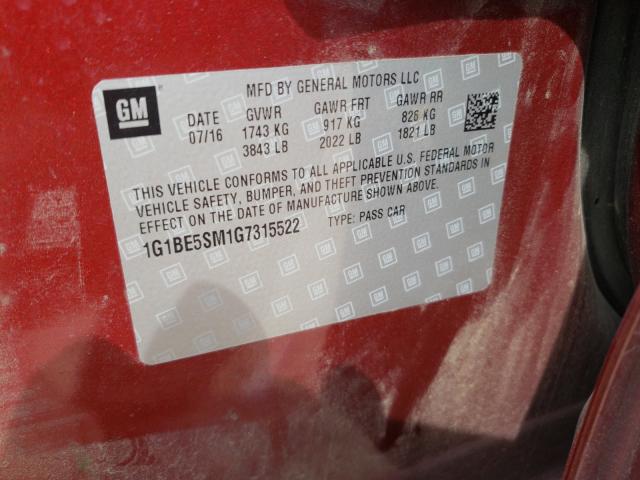 Photo 9 VIN: 1G1BE5SM1G7315522 - CHEVROLET CRUZE LT 