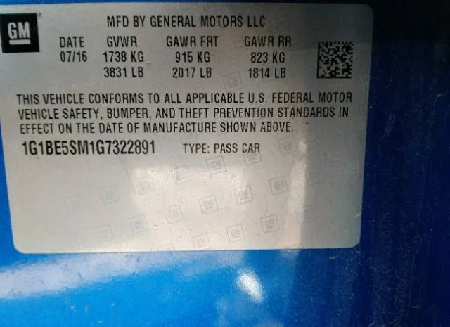 Photo 8 VIN: 1G1BE5SM1G7322891 - CHEVROLET CRUZE 