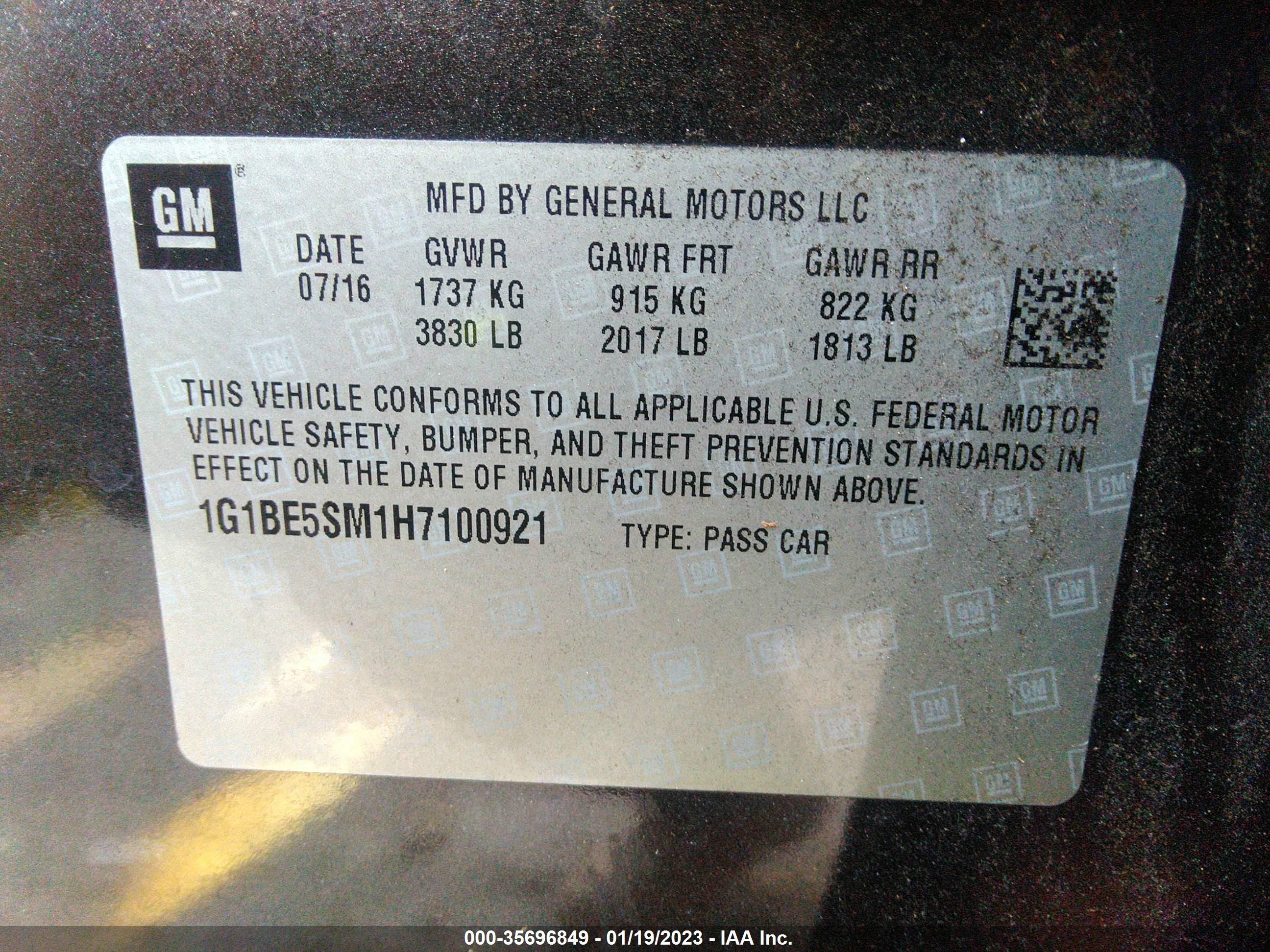 Photo 8 VIN: 1G1BE5SM1H7100921 - CHEVROLET CRUZE 