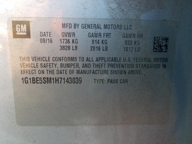 Photo 9 VIN: 1G1BE5SM1H7143039 - CHEVROLET CRUZE 