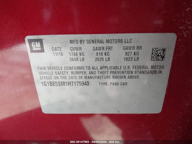 Photo 8 VIN: 1G1BE5SM1H7175943 - CHEVROLET CRUZE 