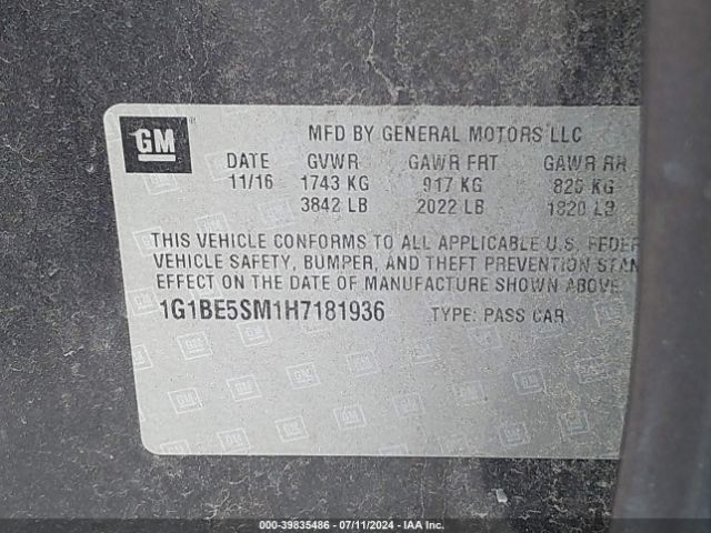 Photo 8 VIN: 1G1BE5SM1H7181936 - CHEVROLET CRUZE 