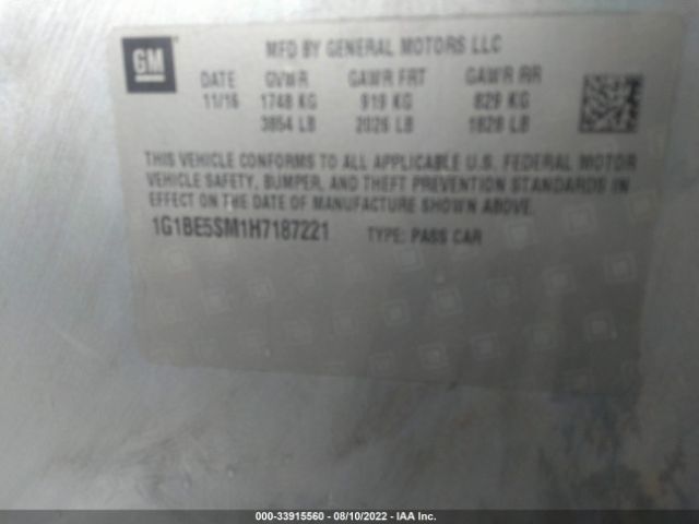 Photo 8 VIN: 1G1BE5SM1H7187221 - CHEVROLET CRUZE 