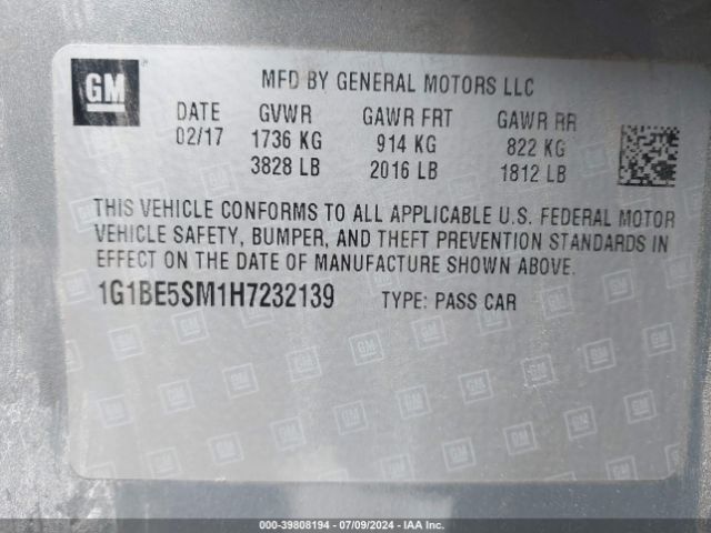 Photo 8 VIN: 1G1BE5SM1H7232139 - CHEVROLET CRUZE 