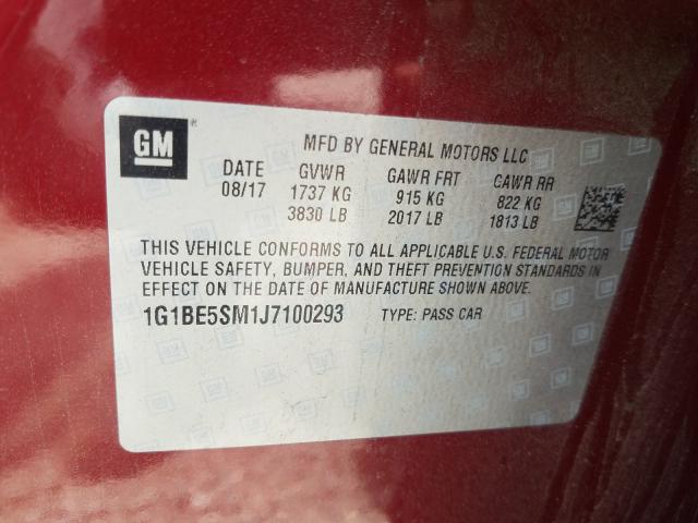 Photo 9 VIN: 1G1BE5SM1J7100293 - CHEVROLET CRUZE LT 