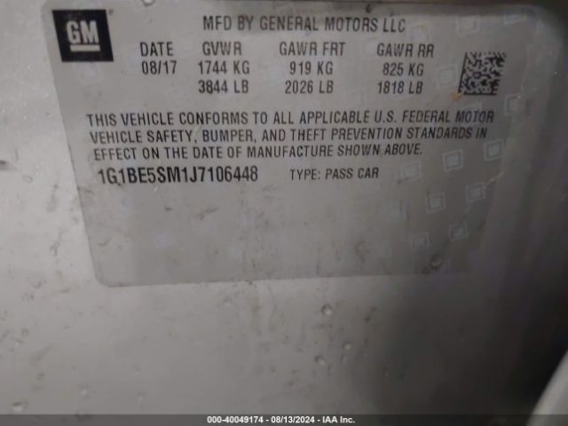 Photo 8 VIN: 1G1BE5SM1J7106448 - CHEVROLET CRUZE 