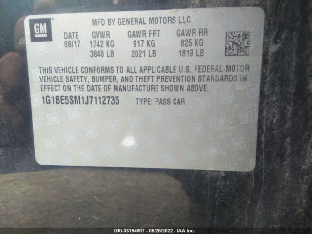 Photo 8 VIN: 1G1BE5SM1J7112735 - CHEVROLET CRUZE 