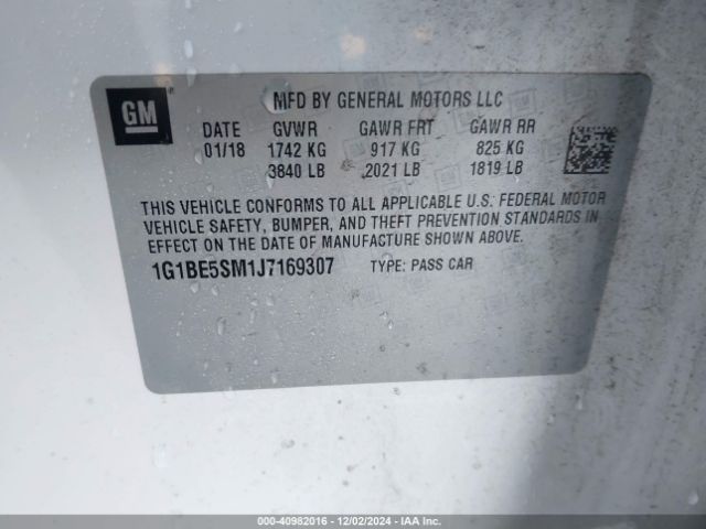 Photo 8 VIN: 1G1BE5SM1J7169307 - CHEVROLET CRUZE 