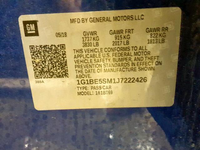 Photo 9 VIN: 1G1BE5SM1J7222426 - CHEVROLET CRUZE LT 