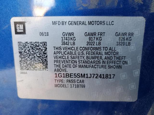 Photo 12 VIN: 1G1BE5SM1J7241817 - CHEVROLET CRUZE LT 