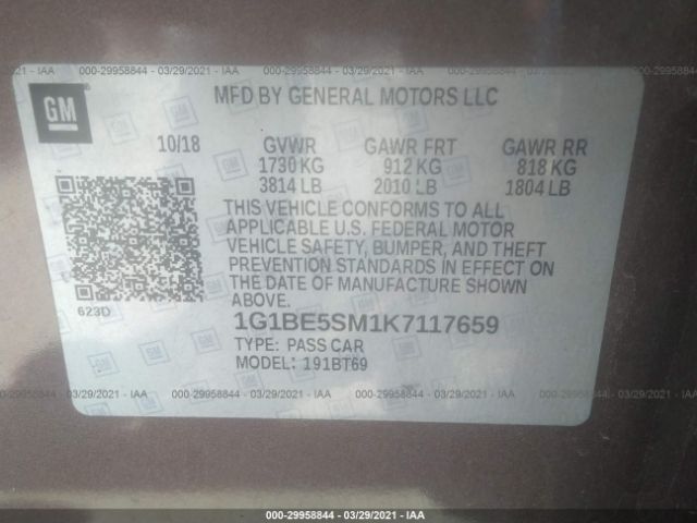 Photo 8 VIN: 1G1BE5SM1K7117659 - CHEVROLET CRUZE 