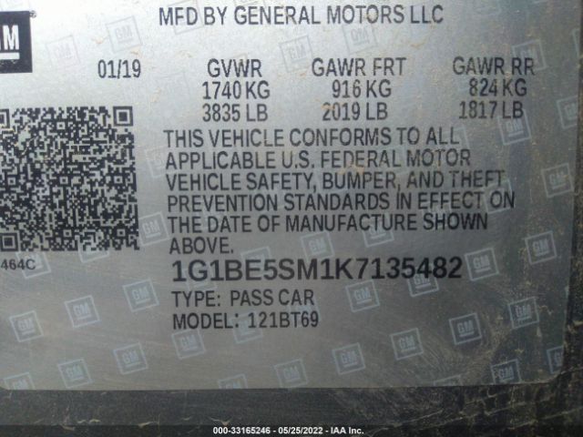 Photo 8 VIN: 1G1BE5SM1K7135482 - CHEVROLET CRUZE 