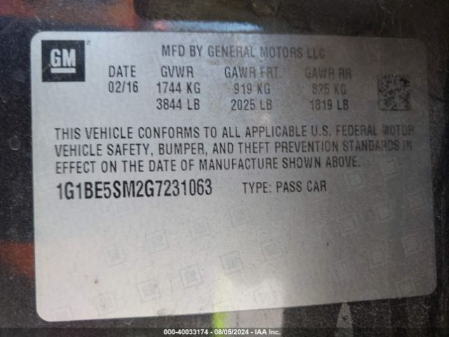 Photo 8 VIN: 1G1BE5SM2G7231063 - CHEVROLET CRUZE 