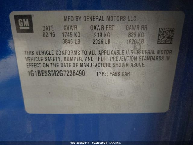 Photo 8 VIN: 1G1BE5SM2G7236490 - CHEVROLET CRUZE 