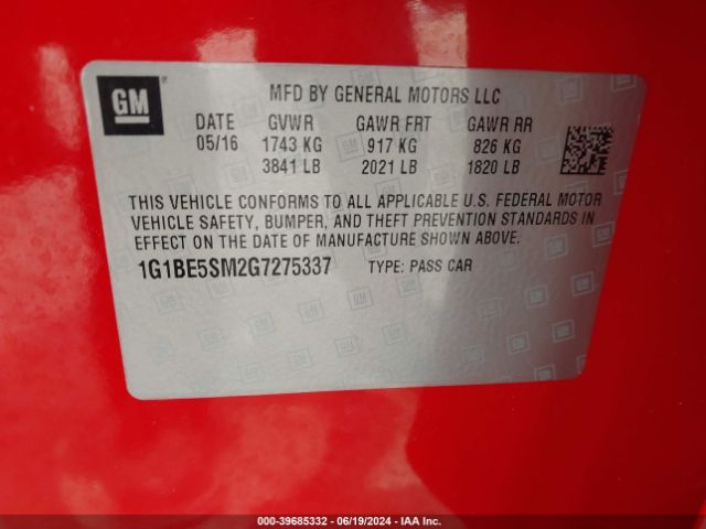 Photo 8 VIN: 1G1BE5SM2G7275337 - CHEVROLET CRUZE 