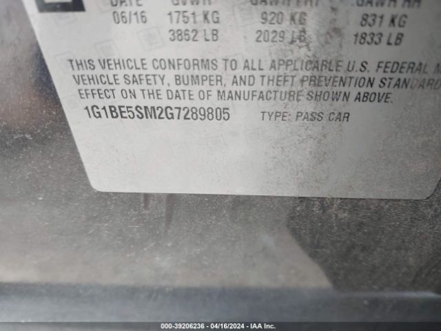 Photo 8 VIN: 1G1BE5SM2G7289805 - CHEVROLET CRUZE 