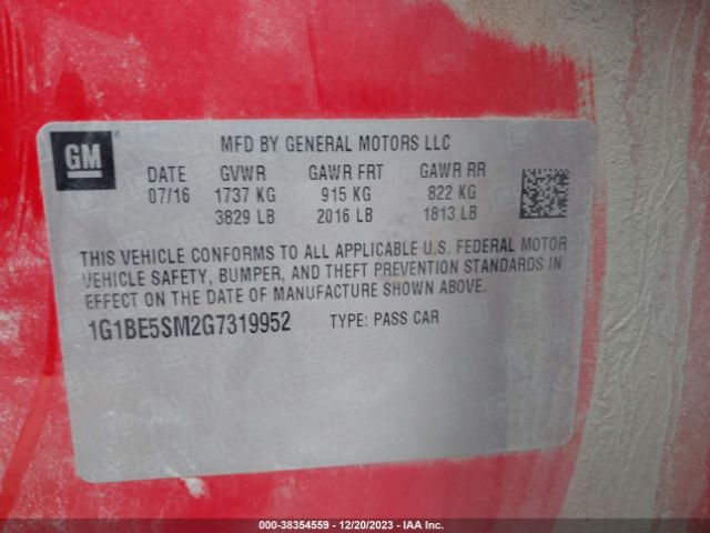 Photo 8 VIN: 1G1BE5SM2G7319952 - CHEVROLET CRUZE 